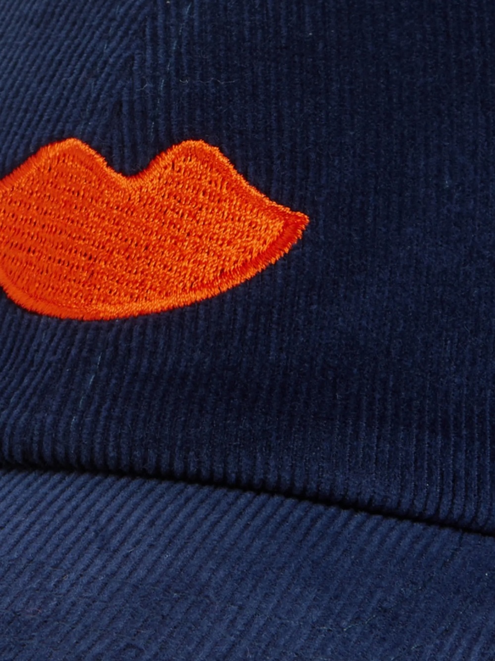 Clare V Navy Corduroy Lips Baseball Hat Cap Red Embroidered Lips Adjustable EUC - Picture 3 of 3
